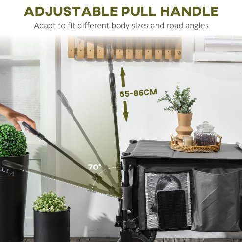 Outsunny Folding Garden Trolley, Cargo Trailer on Wheels, Collapsible Camping Trolley with Folding Board, Outdoor Utility Wagon with Steel Frame and Oxford Fabric, Dark Grey