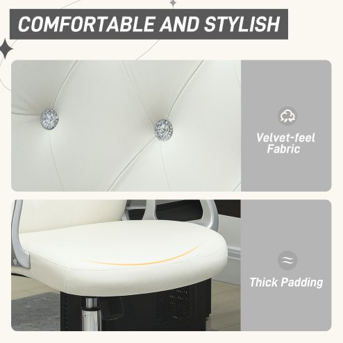 Vinsetto Home Office Chair, Velvet Computer Chair, Button Tufted Backrest with Swivel Wheels, Adjustable Height and Tilt Function, Cream White