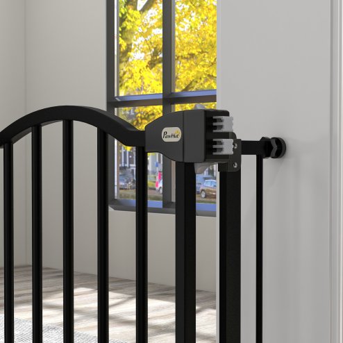 PawHut Pressure Fit Dog Stair Gate No Drilling Safety Gate Auto Close for Doorways, Hallways, 74-94cm Adjustable, 78cm Tall, Black