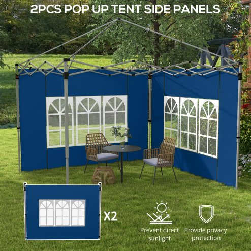 Outsunny Gazebo Side Panels with Window for 3x3(m) or 3x4m Pop Up Gazebo, 2 Pack Sides Replacement, Blue