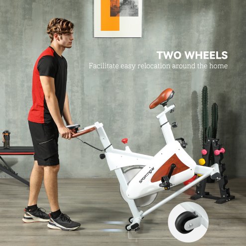 SPORTNOW Indoor Exercise Biker, Quiet Stationary Bike, Stylish Cycling Machine with Adjustable Seat and Resistance, LCD Monitor, Tablet Holder, for Home Gym Cardio Workout, White