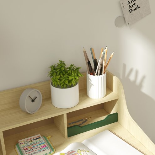 AIYAPLAY Kids Desk and Chair Set, Children Study, Table and Chair Set with Storage Shelves, Drawer, Kids Table and Chair Set for 3-10 Years, Green