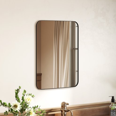 HOMCOM Rectangle Bathroom Mirror, 50 x 70cm Metal Framed Wall Mirror, Decorative Mirror for Bedroom, Living Room, Entryway, Black