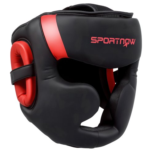 SPORTNOW Boxing Headguard, Boxing Headgear Helmet with Adjustable Strap for Full Face Protection for Kickboxing, Sparring, Martial Arts, Karate, Taekwondo, Red/Black