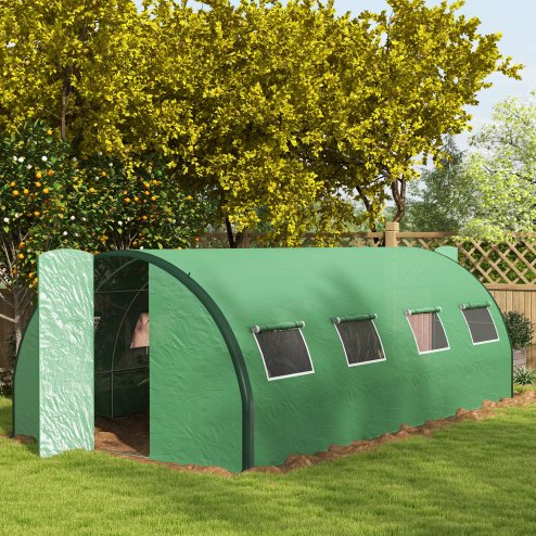 Outsunny 6 x 3(m) Walk-in Polytunnel Greenhouse with Upgraded Structure, 2 Hinged Doors, 8 Mesh Windows, Tunnel Warm House Tent with UV-resistant PE Cover, Green