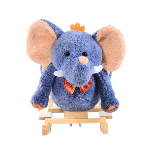 HOMCOM Children Kids Rocking Horse Toys Plush Elephant Rocker Seat with Sound Toddler Baby Gift for 1.5 Years+ Blue