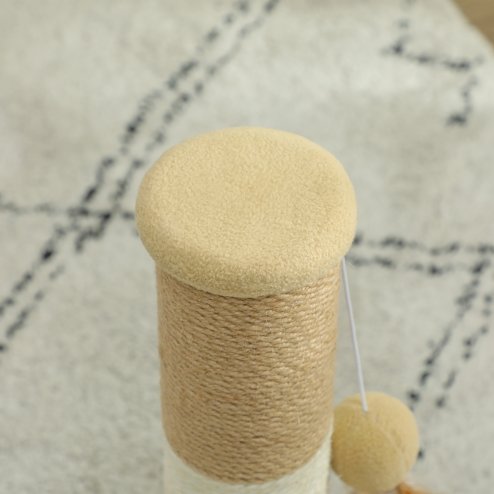 PawHut Cat Scratching Post for Indoor Cats, 47cm Tall Cat Scratcher with Jute Sisal Rope, Hessian fabric, Hanging Toy Ball, Feather, Kitty Climbing Tree with Anti-slip Base, Brown