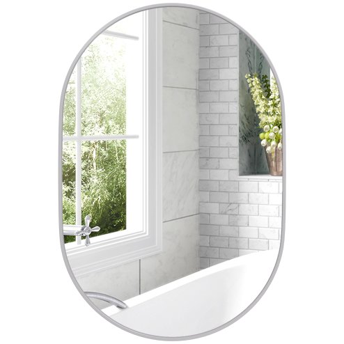 HOMCOM Oval Bathroom Mirror, Modern Wall-mounted Vanity Mirror with Wide Aluminium Frame, Tempered Glass for Living Room, Entryways, Horizontal or Vertical Hanging, 60 x 90cm, Silver