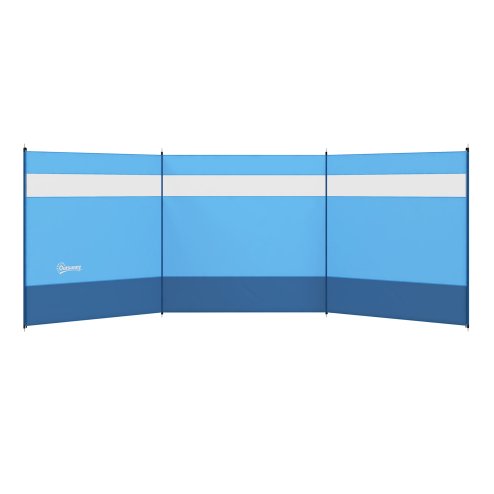 Outsunny Camping Windbreak, 4 Pole Windbreaker Blocker with Clear Windows, Carry Bag and Steel Poles, for Beach Caravan Campervan, 440 x 140cm, Blue