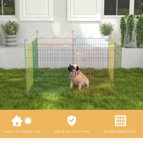 PawHut Dog Playpen Puppy Pen Metal Rabbit Run Pet Crate Fence w/ Door Indoor & Outdoor, 60H x 156cm