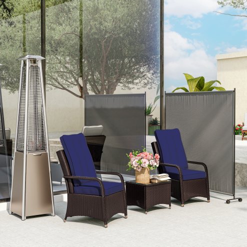 Outsunny 10.5KW Propane Patio Heater Freestanding Pyramid Gas Outdoor Tower Heater Warmer with Wheels, Rain Cover, Regulator and Hose - Silver