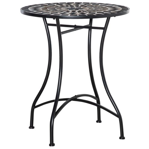 Outsunny 60 cm Mosaic Garden Table, Small Round Outdoor Side Table with Ceramic Top, Plant Stand for Patio, Balcony, Black