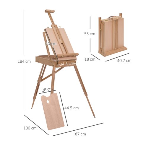 HOMCOM Wooden Art Easel Tripod Sketch Artist Painters Craft Portable Folding Drawing Board Lightweight