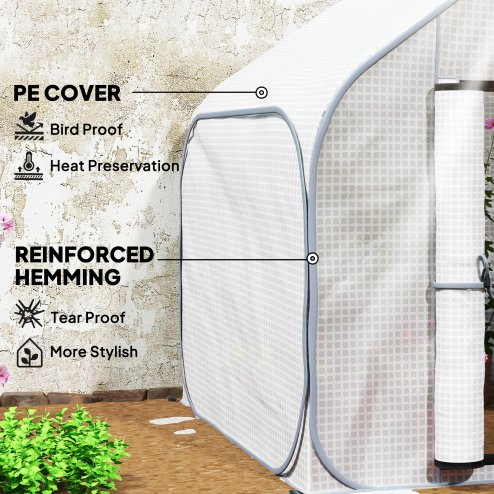 Outsunny Mini Pop Up Greenhouse with Reinforced PE Cover, Foldable Small Greenhouse with Zipper Door for Indoor Outdoor, 150 x 148 x 148 cm, White