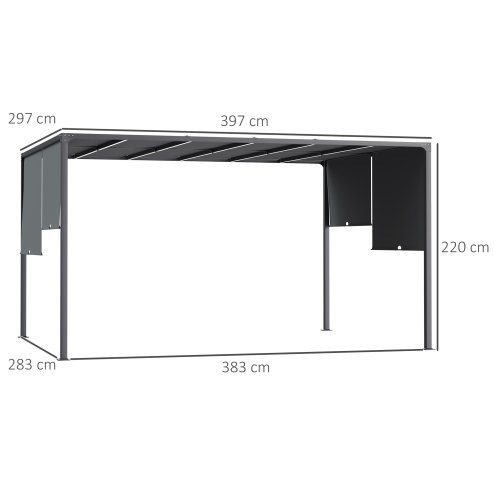 Outsunny 3(m) x 4m Pergola with Solar LED Lights, Garden Gazebo with Retractable Roof, Steel Frame, Outdoor Sun Shade Shelter for Patio Balcony Porch, Dark Grey