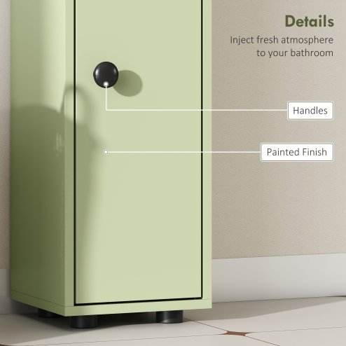 kleankin 180cm Tall Bathroom Cabinet, Slim Bathroom Storage Cabinet with 4 Open Shelves, 2 Door Cupboards and Adjustable Shelves, Green