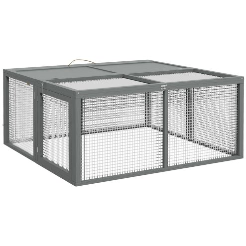 PawHut Rabbit Hutch, Folding Portable Wooden Rabbit Run with Openable Top, for 2-3 Rabbits, Guinea Pig Run for Outdoor, Garden - Grey