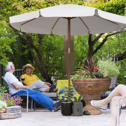 Outsunny 3.3m Wooden Garden Parasol Umbrella, Outdoor Sun Shade Canopy with 8 Bamboo Ribs, Ruffles and 4.7 cm Wood Pole for Balcony Deck Yard Market Beach Pool, Cream White