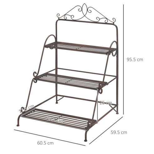 Outsunny 3 Tier Metal Plant Stand, Ladder Flower Pot Display Shelf, Storage Organiser Rack for Indoor Outdoor Patio Balcony Garden