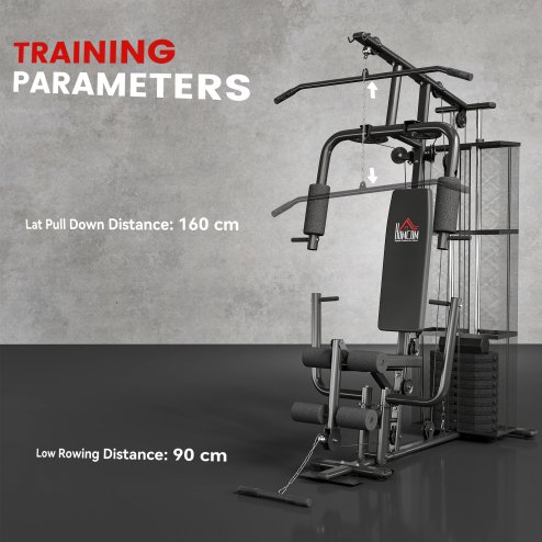 HOMCOM Home Gym Equipment, Multi Gym Workout Station with 45Kg Weight Stack, Chest Station, Butterfly Press & Leg Developer for Strength Training, Black