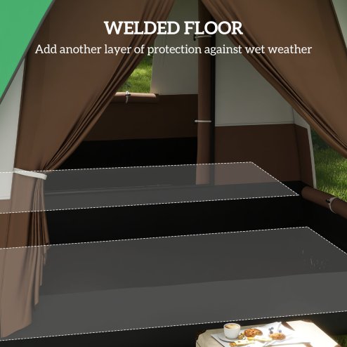 Outsunny 6-7 Man Camping Tent, 3000mm Waterproof Family Tunnel Tent with Sewn in Groundsheet and Top Light Hook, Portable with Bag, for Fishing Hiking Festival, Green