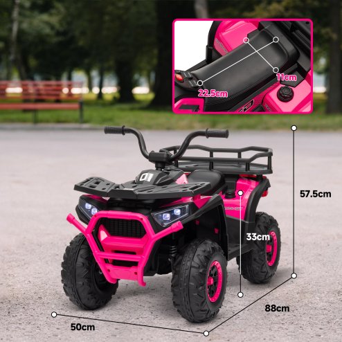 AIYAPLAY 12V Kids Electric Ride on ATV, Battery Powered Quad Bike with 4 Suspension Wheels, Forward Reverse Function, Headlights, Music, Storage Basket, for Ages 3-5 Years, Pink