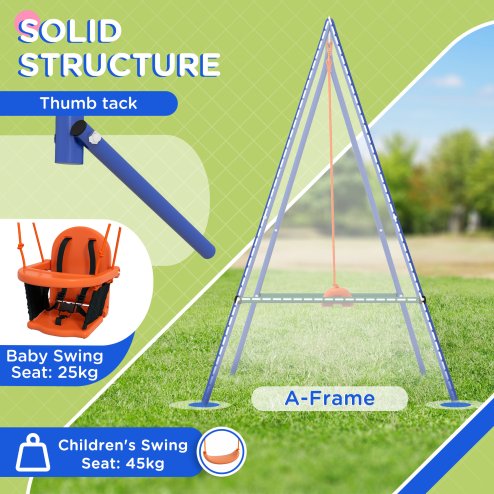 Outsunny 2 In 1 Nursery Swing for Toddlers, Kids, Garden Swing Set with Comfortable Seats, Safety Belt for Indoor, Outdoor Play - Blue and Orange