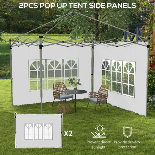 Outsunny Gazebo Side Panels with Window for 3x3(m) or 3x4m Pop Up Gazebo, 2 Pack Sides Replacement, White