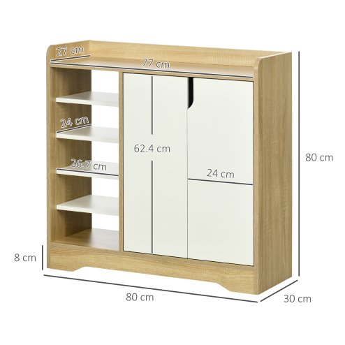 HOMCOM Shoe Cabinet with 4-tier Double Door Cupboard and 5-tier Open Shelves, 13 Pair Shoe Storage Organizer with Removable Shelves for Entryway, Hallway, Natural and White