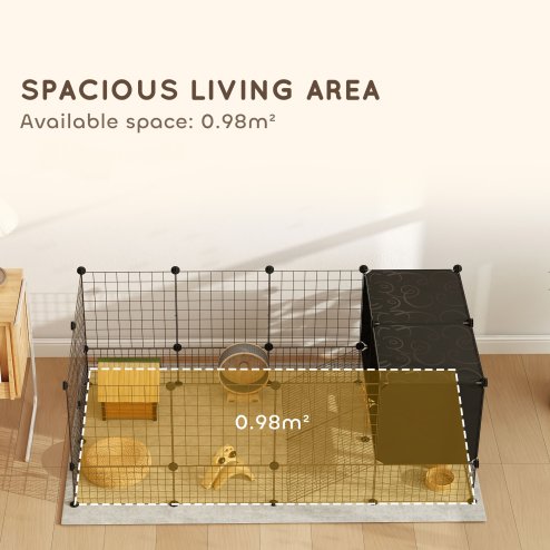 PawHut Rabbit Run, Pet Playpen, Small Animal Cage Enclosure, C&C Cage with Elevated Huts, 31 Panels, for Guinea Pigs, Hedgehogs, for Indoor Use