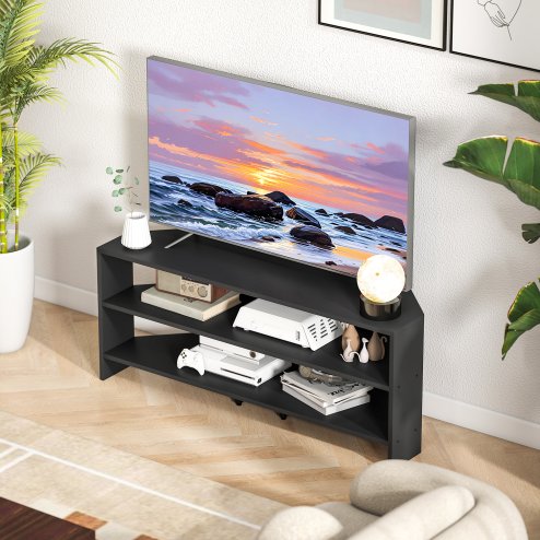 HOMCOM Corner TV Stand for 47 Inch Television, Modern TV Unit with 2 Open Shelves for Living Room, Bedroom, Black