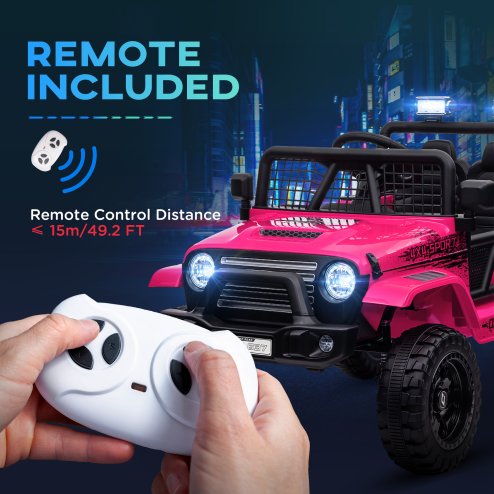AIYAPLAY Kids Ride On Car, 12V Battery Powered Electric Truck with 4 Spring Suspension Wheels, Parental Remote Control, Music Horn LED Lights, Pink