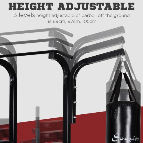 HOMCOM Home Gym Power Tower with Bench and Punching Bag, Multi-Function Adjustable Dip Sit Up Workout Station Equipment Heavy Duty for Home