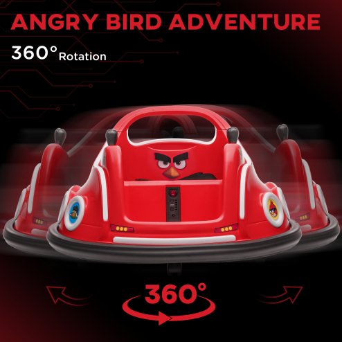 AIYAPLAY Angry Bird Licensed 12V Kids Bumper Car, 360 Rotation Waltzer Car with Joysticks, Remote Control, Music USB LED Lights, for 3-5 Years Old - Red