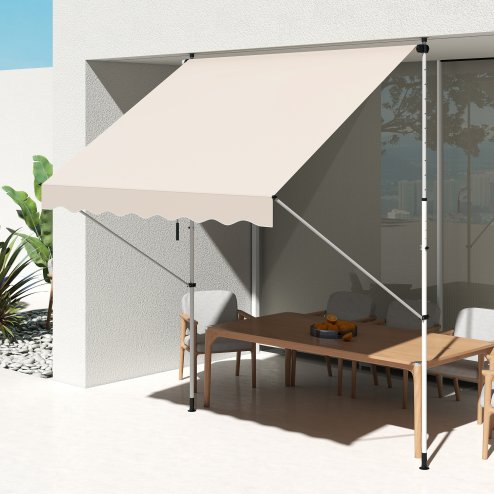 Outsunny Balcony 3 x 1.5m Manual Adjustable Awning, DIY Patio Clamp Awning Canopy, Retractable Shade Shelter Easy to Move for Balcony, Beige