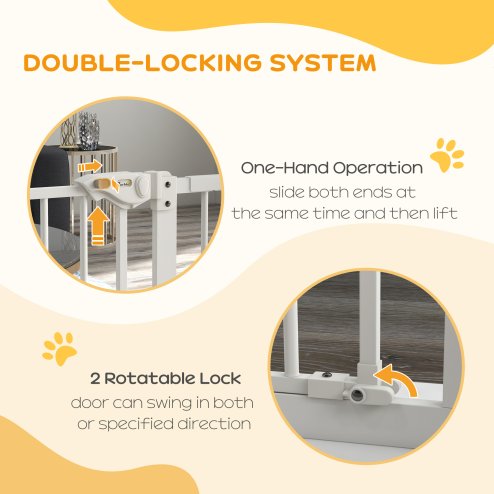 PawHut Dog Gate Stair Gate Pressure Fit Pets Barrier Auto Close for Doorway Hallway, 74-94cm Wide Adjustable, White