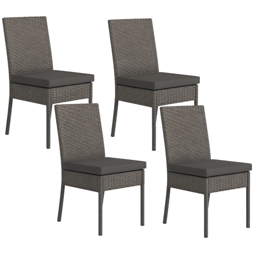 Outsunny 4 Pieces PE Rattan Garden Chairs with Cushion, Patio Wicker Dining Chairs with Backrest for Patio, Deck, Garden, Dark Grey Image