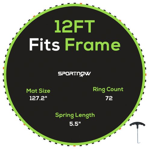SPORTNOW Trampoline Replacement Mat with Eight Rows of Stitching, Spring Pull Tool, 72 V-Hooks, for 12ft Trampoline, Using 14cm Springs, Trampoline Jumping Mat, Green