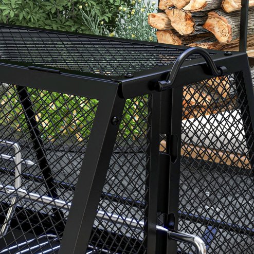 Outsunny 3-in-1 BBQ Rotisserie Grill Roaster Fire Pit with Storage Shelf, Mesh Lid and Poker, Charcoal Chicken Spit Roast Machine with Waterproof Cover for Outdoor Picnic Camping, Black