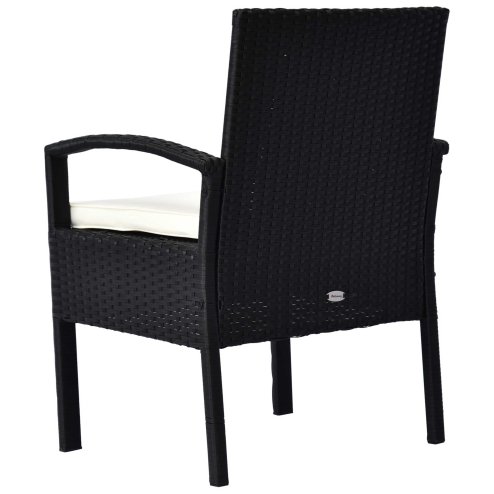 Outsunny 3 Pieces Rattan Bistro Set, Wicker Garden Furniture Set with Glass Top Coffee Table and Chairs, Washable Cushions for Outdoor, Patio, Balcony, Black
