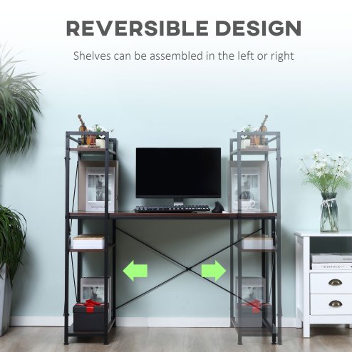 HOMCOM Computer Desk with Storage Shelves on Left or Right, Industrial Reversible Writing Desk for Home Office, Study, Easy Assembly, 120 x 64 x 121cm