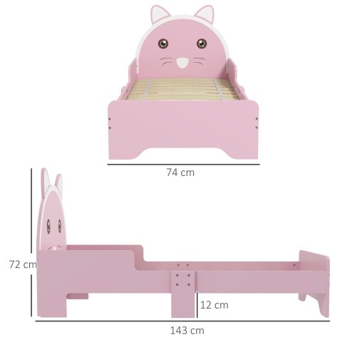 ZONEKIZ Toddler Bed Frame, Kids Bed Cat Design Princess Bed Bedroom Furniture with Guardrails, for 3-6 Years Old, 143L x 74W x 72Hcm - Pink