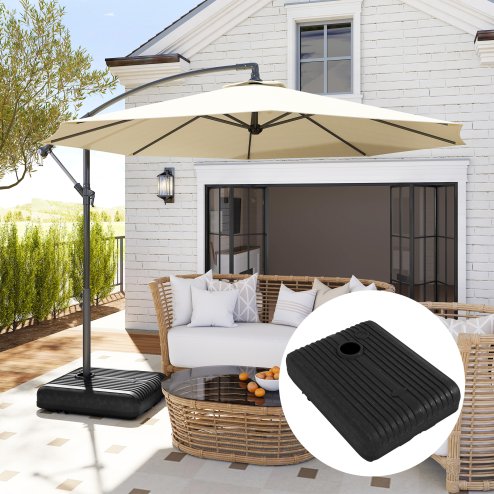 Outsunny 90kg Cantilever Parasol Base with Wheels, Heavy Duty HDPE Plastic Umbrella Stand Weights for Cantilever Banana Parasol with Handle, 70kg Water and 90kg Sand Filled, Black