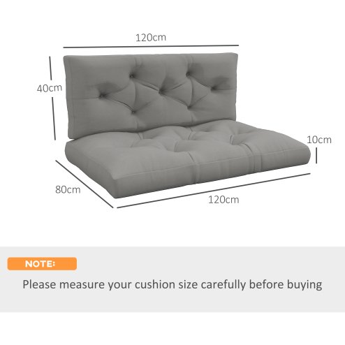 Outsunny 2 Seater Outdoor Seat Cushions Back Cushion for Pallet, Water Repellent Seat Pads, Light Grey