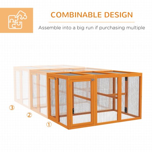 PawHut Wooden Chicken Run Hen Coop House Combinable Design Outdoor Use with Perches, for 1-3 Chickens, Ducks, 140 x 84 x 80cm