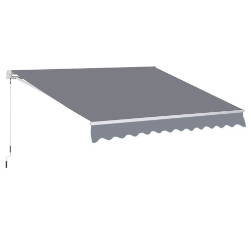 Outsunny 3 x 2.5m Garden Patio Manual Awning, Retractable Canopy Sun Shade Shelter with Fittings and Crank Handle, Grey