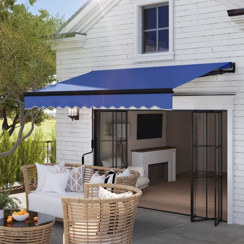 Outsunny 2.5 x 2m Electric Awning with LED Light and Remote Controller, Aluminium Frame DIY Retractable Awning, UV50+ Sun Shade Canopy for Garden Patio Deck Door Window, Blue