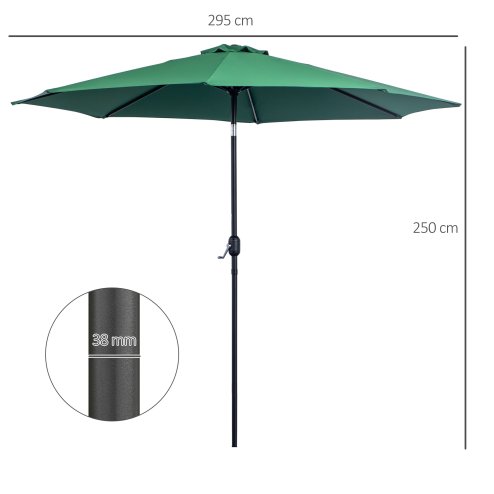 Outsunny 3(m) Garden Parasol Umbrellas, Outdoor Sun Shade with 8 Ribs, Tilt and Crank Handle for Balcony, Bench, Garden, Green