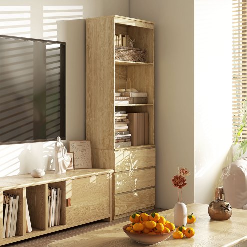 HOMCOM 180cm Tall Bookcase with Storage, Free Standing Bookshelf with 3 Shelves and 3 Drawers, Display Cabinet for Living Room, Home Office, Bedroom