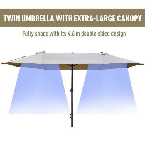Outsunny 4.6m Garden Parasol Double-Sided Sun Umbrella Patio Market Shelter Canopy Shade Outdoor with Cross Base - Khaki